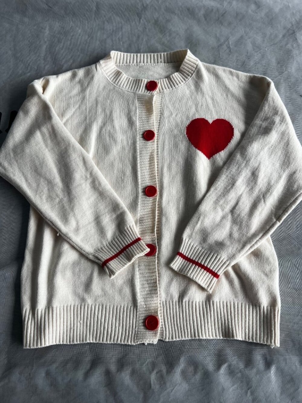 NWOT Soft Knit Preppy Collegiate Red Button-up Heart Graphic Cardigan LARGE